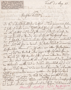 Lot 2731, Auction  128, Anschütz, Heinrich, Brief aus Triest an einen Freund in Venedig. 1827