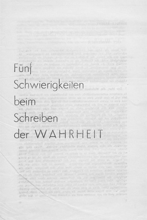 Lot 3047, Auction  128, Brecht, Bertolt, Fünf Schwierigkeiten beim Schreiben der Wahrheit