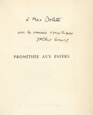 Lot 3053, Auction  128, Camus, Albert, Prométhée aux enfers mit Widmung)