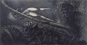 Lot 3101, Auction  128, Fuchs, Ernst, Eros im Flug (Guardian Angel - Schutzengel).  Original-Radierung in Dunkel-Türkisdruck auf Karton