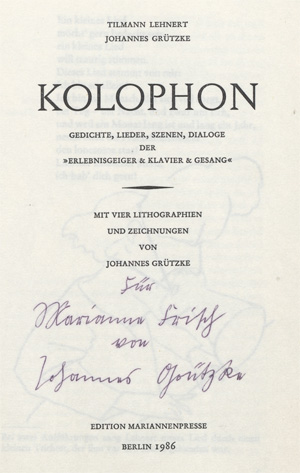Lot 3124, Auction  128, Lehnert, Tilmann und Grützke, Johannes - Illustr., Kolophon