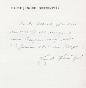 Lot 3167, Auction  128, Jünger, Ernst, Serpentara. Zürich 1957. - Erste Ausgabe. - 275 sign. Exemplare