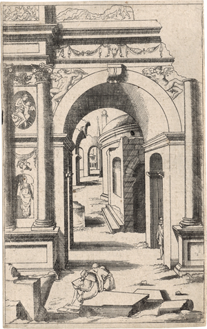Lot 5010, Auction  128, Androuet du Cerceau, Jacques, Ruinenlandschaften mit Zeichnern