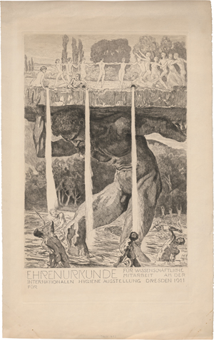 Lot 5370, Auction  128, Klinger, Max, Ehrenurkunde für wissenschaftliche Mitarbeit an der Internationalen Hygiene-Ausstellung Dresden 1911