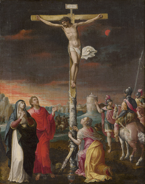 Lot 6002, Auction  128, Flämisch, um 1580. Christus am Kreuz mit Maria, Johannes und Maria Magdalena