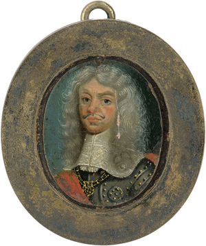 Los 6008 - Englisch oder Französisch - um 1670. Bildnis eines Herrn mit langem braunem Haar, in Harnisch mit roter Schleife und weißer Spitzenhalsbinde - 1 - thumb