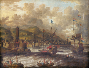 Lot 6016, Auction  128, Velde, Peter van den, Südlicher Hafen mit einlaufenden Schiffen