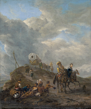 Lot 6022, Auction  128, Wouwerman, Philips - Umkreis, Landschaft mit Reitern und einem kleinen Trek mit Planwagen