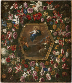 Lot 6031, Auction  128, Stanchi, Giovanni, Blumengirlande mit der Himmelfahrt Mariä in illusionistischem Rahmen