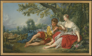 Los 6047 - Boucher, François - nach - Arkadische Landschaft mit Schäfer, der die Flöte für eine Schäferin spielt - 1 - thumb