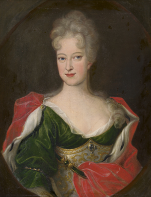 Lot 6048, Auction  128, Deutsch, um 1710. Bildnis einer Edeldame mit Hermelinmantel und Mieder aus Gold- und Silberbrokat, womöglich Kaiserin Elisabeth Christine von Braunschweig-Wolfenbüttel