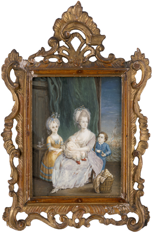 Lot 6054, Auction  128, Xavery, Egidia Maria, Gruppenbildnis einer Mutter mit drei Kindern, vor Meereshintergrund mit Schiff