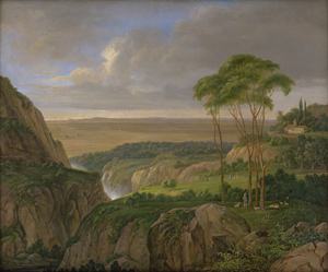 Lot 6062, Auction  128, Besselberger, J., Campagnalandschaft mit Blick über die Cascatelle di Tivoli nach Rom und St. Peter