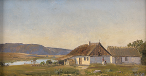Lot 6083, Auction  128, Simonsen, Niels, Einsames Bauerngehöft am Wasser