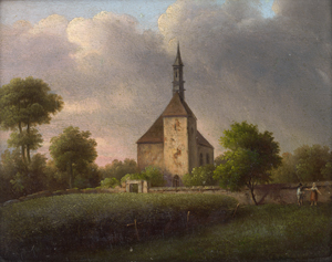 Lot 6094, Auction  128, Faber, Eusebius Johann Theodor, Blick über Felder auf die alte Dorfkirche von Plauen bei Dresden