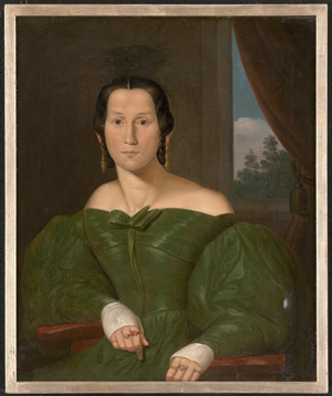 Los 6098 - Deutsch - um 1835. Bildnispaar eines preussischen Offiziers in Ausgehuniform und seiner Gemahlin im grünen Kleid - 2 - thumb