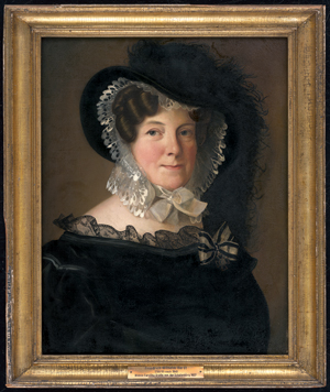 Los 6100 - Herdt, Friedrich Wilhelm - Bildnis Henriette Caroline Ernestine Gräfin von der Schulenburg, geb. von der Trautenburg im schwarzen Kleid mit Spitzenbesatz und Hut mit schwarzer Federboa - 1 - thumb