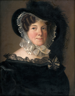 Lot 6100, Auction  128, Herdt, Friedrich Wilhelm, Bildnis Henriette Caroline Ernestine Gräfin von der Schulenburg, geb. von der Trautenburg im schwarzen Kleid mit Spitzenbesatz und Hut mit schwarzer Federboa