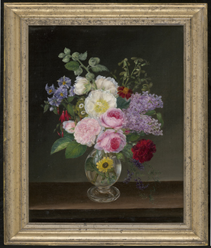 Los 6101 - Deutsch oder Österreichisch - 19. Jh. Stillleben mit Flieder, gefüllten Rosen und Fuchsien in einer Glasvase - 1 - thumb