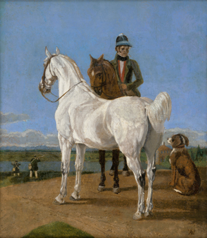 Lot 6104, Auction  128, Kobell, Wilhelm von, Reiter, Schimmel und Hund vor dem Weiherhaus bei Emming