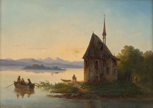 Lot 6106, Auction  128, Ebert, Carl, Abendstimmung am Chiemsee mit Blick auf die Fraueninsel