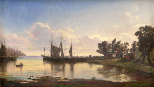 Lot 6133, Auction  128, Meixner, Ludwig, Morgenstimmung am See, im Vordergrund Fischerboote