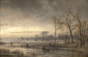 Lot 6138, Auction  128, Stademann, Adolf, Winterlandschaft mit vereistem See und Reisigsammlern