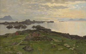 Lot 6155, Auction  128, Normann, Adelsteen, Felsige Küstenlandschaft mit roten Fischerhütten auf den Lofoten