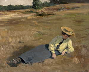Lot 6158, Auction  128, Köcke, Hugo, Sommeridylle: Ruhende Frau auf der Heide (Die Ehefrau des Künstlers?)