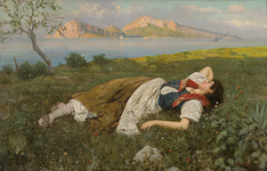 Lot 6202, Auction  128, Hay, Bernardo, "Siesta" - Junge Italienierin beim Mittagsschlaf auf der Sorrentiner Halbinsel, im Hintergrund Capri