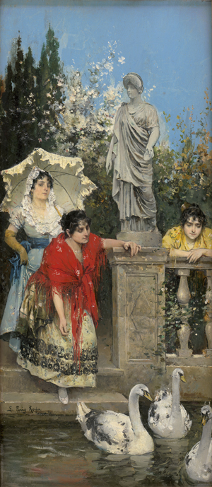 Lot 6205, Auction  128, Puig-Roda, Gabriel, Gesellschaft junger Frauen in spanischer Tracht am Schwanenteich
