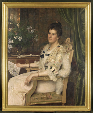 Los 6210 - Jans, Edouard de - Bildnis einer eleganten Dame in Weiß mit Fächer und Straußenfeder Boa - 1 - thumb