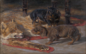 Lot 6211, Auction  128, Biedermann-Arendts, Hermine, Zwei Dackelwelpen inspizieren misstrauisch ein Fuchsfell