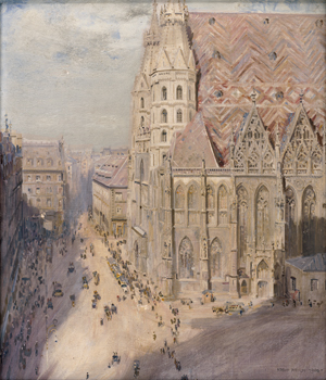 Lot 6217, Auction  128, Reich, Josef, Blick auf den Stephansdom von Westen gesehen, mit belebter Straßenszene