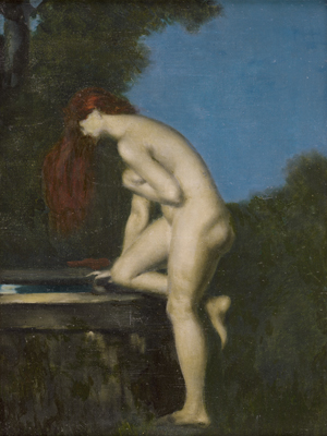 Lot 6225, Auction  128, Französisch, um 1900. Frau mit rotem Haar, ihr Spiegelbild in einem Brunnen betrachtend