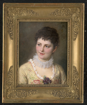 Los 6242 - Conrad, Albert - Junge Frau im mit Blumen bestickten Kleid und weißer Tüllspitze als Halsschmuck - 1 - thumb