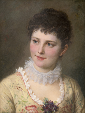 Lot 6242, Auction  128, Conrad, Albert, Junge Frau im mit Blumen bestickten Kleid und weißer Tüllspitze als Halsschmuck