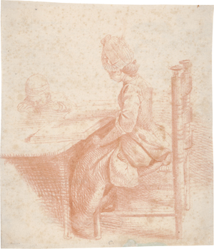 Lot 6504, Auction  128, Chodowiecki, Daniel Nikolaus, Ein Mädchen sitzt an einem Tisch und betrachtet ein großes Buch, ein kleiner Junge zeichnet