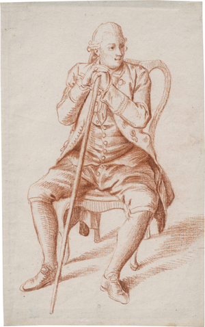 Lot 6508, Auction  128, Chodowiecki, Daniel Nikolaus, Herr im Ausgehrock, sitzend, die Hände auf einen Stock gestützt