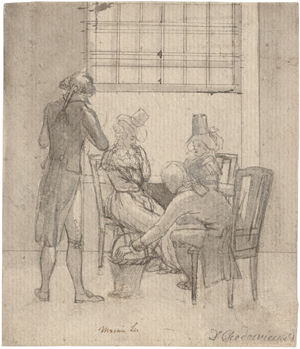 Lot 6521, Auction  128, Chodowiecki, Daniel Nikolaus, Elegante Gesellschaft mit zwei Damen und zwei Herren an einem Fenster