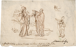 Lot 6530, Auction  128, Chodowiecki, Daniel Nikolaus, Minerva überreicht dem Professor Castillon eine Krone, daneben die Halbfigur eines Mannes nach links
