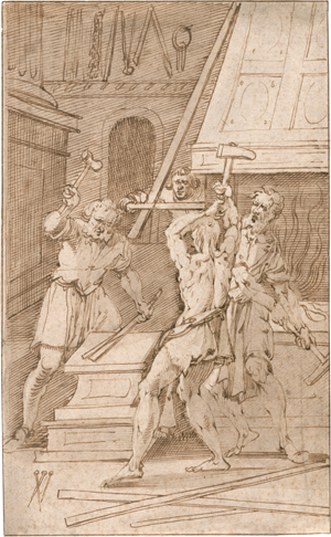 Lot 6553, Auction  128, Niederländisch, Ende 16. Jh. Inneres einer Schmiede