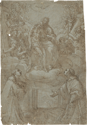 Lot 6559, Auction  128, Italienisch, spätes 16. Jh. Die hl. Dreifaltigkeit mit zwei Heiligen