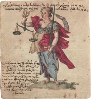 Lot 6560, Auction  128, Deutsch, 1607. Iustitia (Stammbuchblatt)