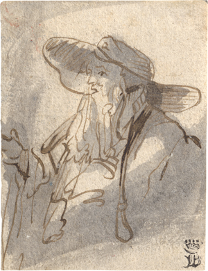 Lot 6572, Auction  128, Rembrandt Harmensz. van Rijn - Schule, Schauspieler mit breitrandigem Hut (Pantalone)