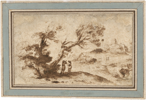 Lot 6597, Auction  128, Guercino - Umkreis, Landschaft mit zwei Männern unter einem Baum