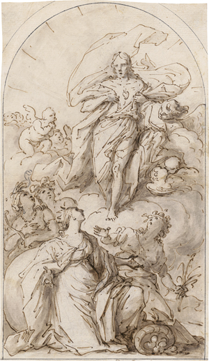 Lot 6602, Auction  128, Piattoli, Giuseppe, Christi auf Wolken umgeben von Engeln, angebetet von vier weiblichen Figuren