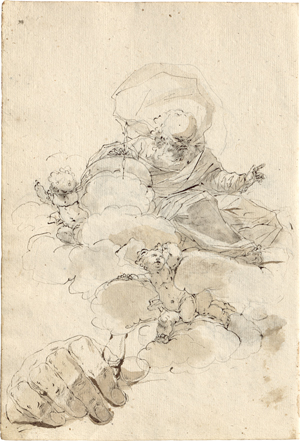Lot 6608, Auction  128, Caliari, Paolino, Kompositionsstudien zu biblischen Szenen: Gottvater in den Wolken, Engel, Detailstudien zu Händen und Füßen
