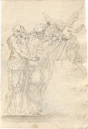 Los 6608 - Caliari, Paolino - Kompositionsstudien zu biblischen Szenen: Gottvater in den Wolken, Engel, Detailstudien zu Händen und Füßen - 2 - thumb