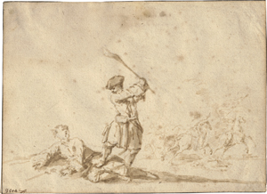 Lot 6615, Auction  128, Oberitalienisch, 18. Jh. Kleines Reiterscharmützel, im Vordergrund zwei Kämpfer